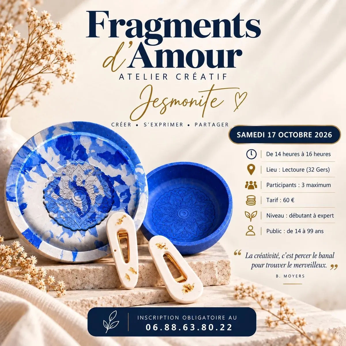 Affiche de l'atelier créatif Fragments d'Amour du samedi 17 octobre 2026 à Lectoure